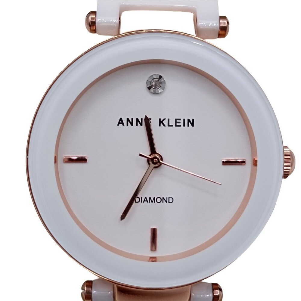 Anne Klein Women's Genuine Diamond Dial White Ceramic Band Watch AK/1018RDWT NWT